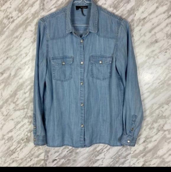 The Kooples Chambray Button Down Shirt - Size Small - Skull Pearl Snaps,… - Picture 2 of 7